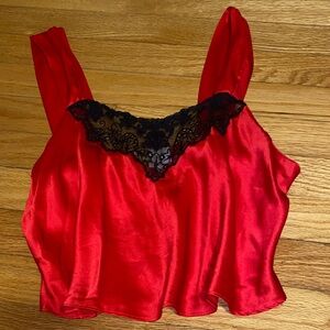 Gold Label 100% Silk Victoria’s Secret Red Camisole with Black Lace Trim
